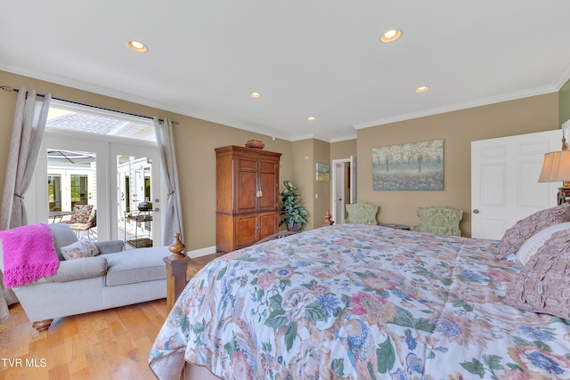 1905 Martin Rd, Limestone, TN 37681 - bedroom featuring light wood-style floors, recessed lighting, crown molding, access to exterior, and baseboards