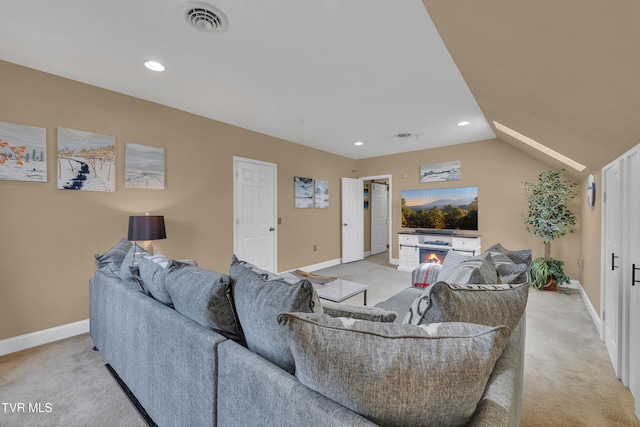 1905 Martin Rd, Limestone, TN 37681 - living room featuring light colored carpet, baseboards, recessed lighting, and vaulted ceiling