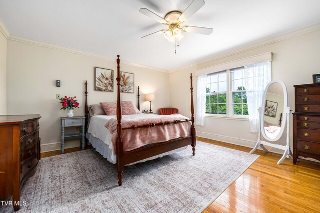 134 Parkland Dr, Bristol, VA 24201 - bedroom with light wood-style flooring, ornamental molding, baseboards, and a ceiling fan