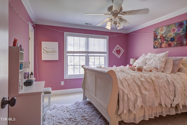 2909 Greenline Rd, Johnson City, TN 37604 - bedroom featuring carpet floors, ornamental molding, baseboards, and ceiling fan