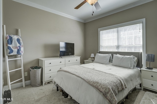 2909 Greenline Rd, Johnson City, TN 37604 - bedroom with light carpet, crown molding, baseboards, and a ceiling fan