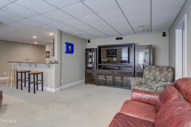 2909 Greenline Rd, Johnson City, TN 37604 - living room featuring a drop ceiling, carpet, baseboards, and recessed lighting