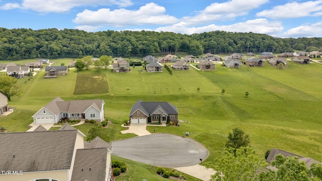 aerial view of residential area with a forest