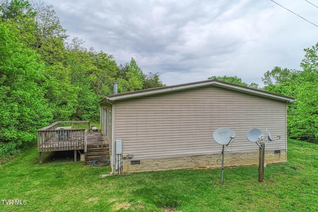 596 Devils Nose Rd, Rogersville, TN 37857 - view of property exterior featuring crawl space, a deck, and a yard