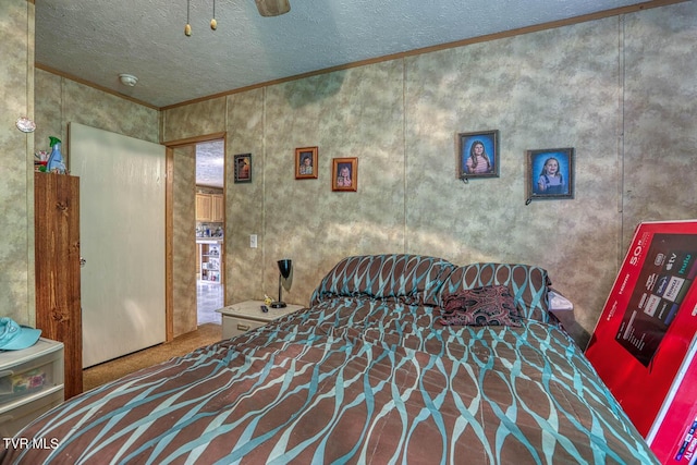 596 Devils Nose Rd, Rogersville, TN 37857 - carpeted bedroom with crown molding and a textured ceiling