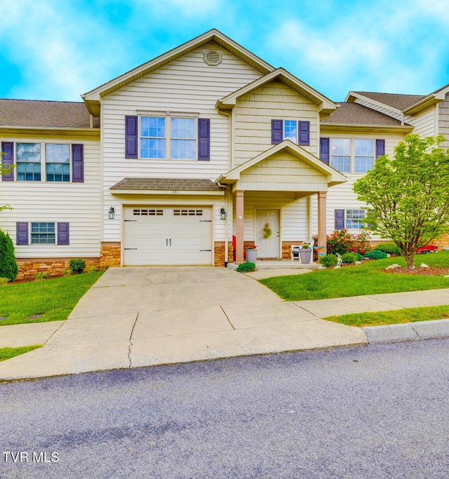 281 Baileigh Lyn Loop Unit A-3, Jonesborough, TN 37659 - townhome / multi-family property featuring driveway, an attached garage, a front lawn, and a shingled roof