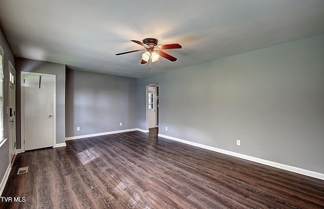 416 Ridgefields Rd, Kingsport, TN 37660 - empty room with ceiling fan, dark wood-type flooring, and baseboards