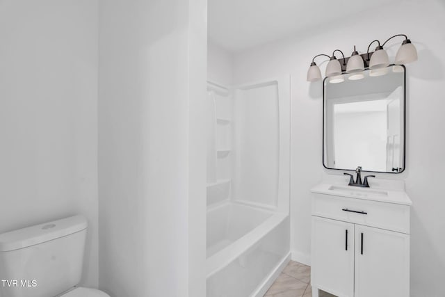 bathroom featuring toilet, vanity, and shower / bathtub combination