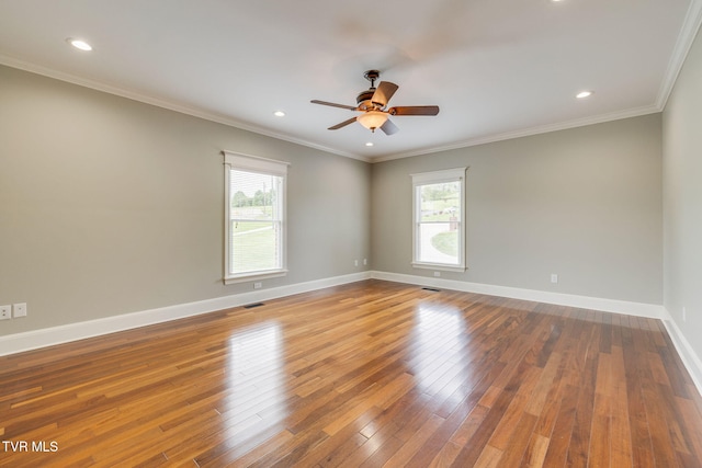 20484 Lake Rd, Abingdon, VA 24211 - unfurnished room with a ceiling fan, wood-type flooring, baseboards, recessed lighting, and crown molding