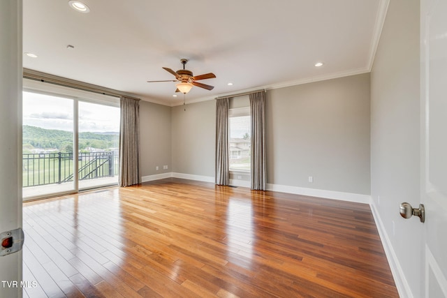 20484 Lake Rd, Abingdon, VA 24211 - spare room with ceiling fan, crown molding, baseboards, wood finished floors, and recessed lighting