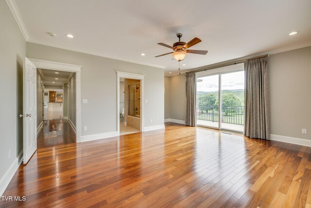 20484 Lake Rd, Abingdon, VA 24211 - unfurnished room featuring crown molding, wood finished floors, ceiling fan, baseboards, and recessed lighting