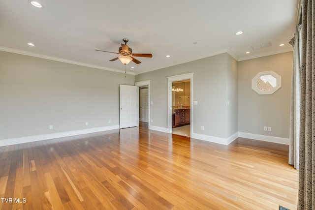 20484 Lake Rd, Abingdon, VA 24211 - spare room featuring a ceiling fan, baseboards, light wood-style flooring, recessed lighting, and ornamental molding