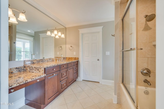 20484 Lake Rd, Abingdon, VA 24211 - bathroom with enclosed tub / shower combo, tile patterned floors, ornamental molding, vanity, and baseboards