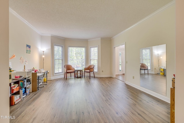 3502 Bondwood Cir, Johnson City, TN 37604 - living area featuring a textured ceiling, wood finished floors, healthy amount of natural light, crown molding, and baseboards