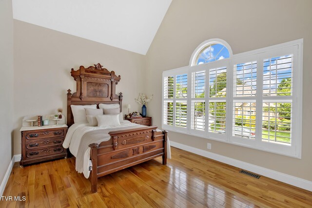 5 Fox Run Ln, Johnson City, TN 37604 - bedroom featuring light wood-style floors, baseboards, and high vaulted ceiling
