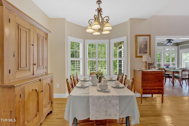 5 Fox Run Ln, Johnson City, TN 37604 - dining room featuring a chandelier, light wood-style floors, baseboards, and ceiling fan