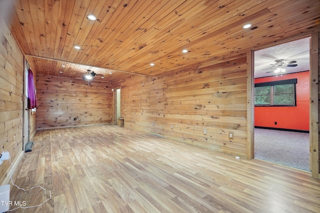8020 Rock Switch Rd, Wise, VA 24293 - spare room with wooden walls, wood finished floors, wooden ceiling, recessed lighting, and a ceiling fan