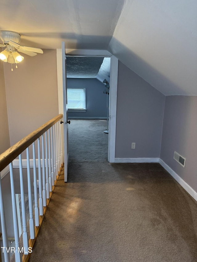 379 SW Oakland St, Abingdon, VA 24210 - bonus room featuring carpet, lofted ceiling, baseboards, and a ceiling fan