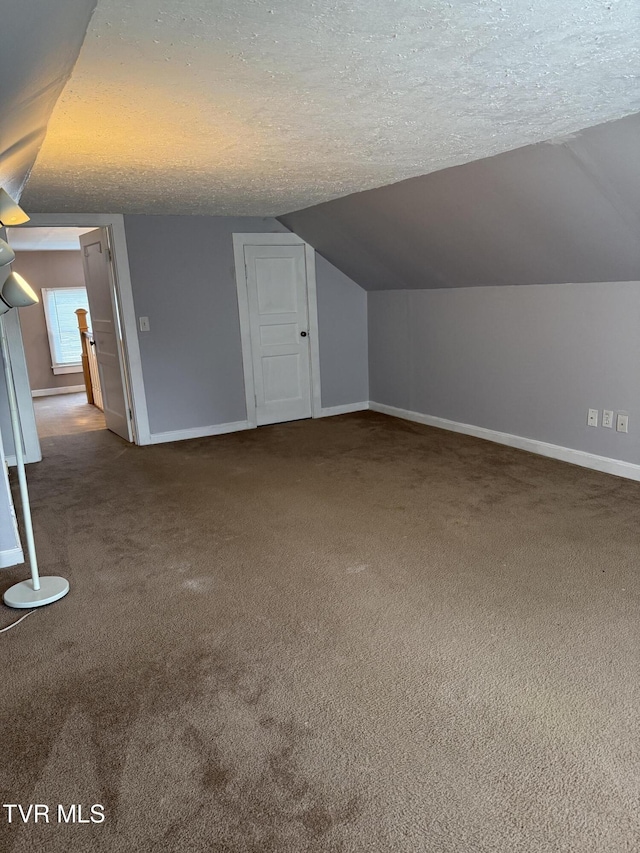 379 SW Oakland St, Abingdon, VA 24210 - bonus room featuring vaulted ceiling, a textured ceiling, baseboards, and carpet flooring
