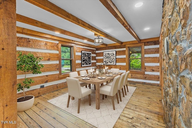 2318 Westwood St, Johnson City, TN 37604 - dining area with light wood finished floors, healthy amount of natural light, beam ceiling, and wood walls