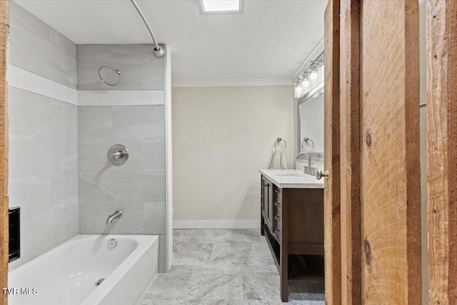 2318 Westwood St, Johnson City, TN 37604 - bathroom with ornamental molding, vanity, shower / tub combination, and baseboards