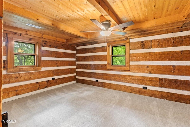 2318 Westwood St, Johnson City, TN 37604 - spare room with wooden ceiling, carpet floors, wood walls, and ceiling fan