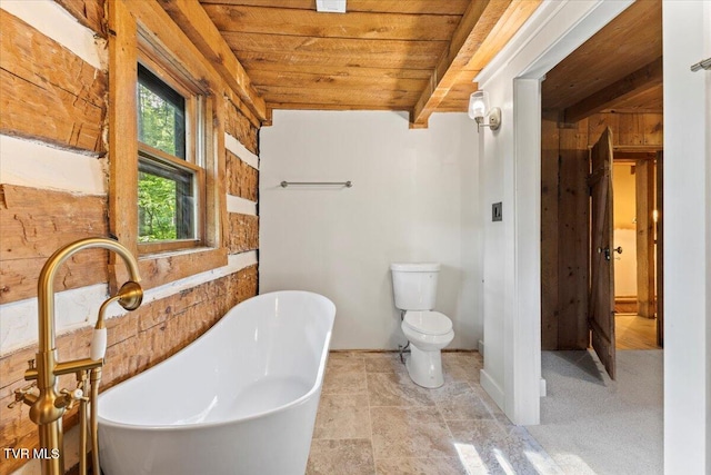 2318 Westwood St, Johnson City, TN 37604 - bathroom with wood ceiling, a freestanding tub, and toilet