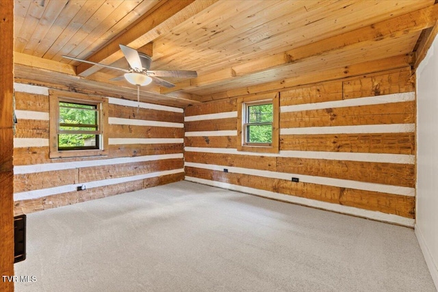 2318 Westwood St, Johnson City, TN 37604 - unfurnished room featuring wood ceiling, wooden walls, carpet flooring, and a ceiling fan