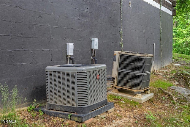 2318 Westwood St, Johnson City, TN 37604 - exterior view of central AC unit and concrete block siding