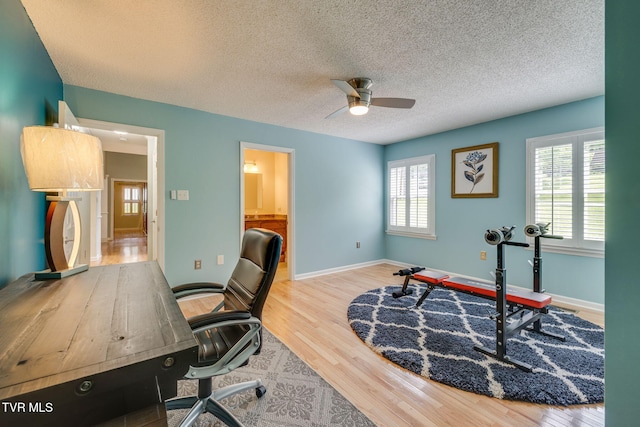 212 Old Castle Rd, Kingsport, TN 37660 - office space with ceiling fan, wood finished floors, a textured ceiling, and baseboards
