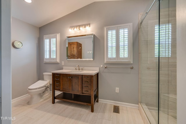 212 Old Castle Rd, Kingsport, TN 37660 - full bath featuring vaulted ceiling, toilet, plenty of natural light, tiled shower, and baseboards