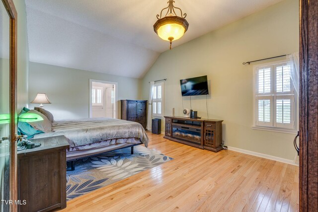 212 Old Castle Rd, Kingsport, TN 37660 - bedroom featuring multiple windows, wood finished floors, vaulted ceiling, and baseboards
