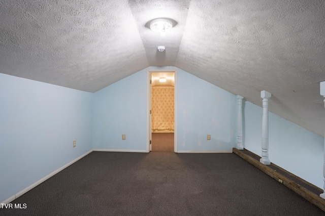 380 Oak Grove Rd, Johnson City, TN 37615 - additional living space with vaulted ceiling, a textured ceiling, carpet flooring, and baseboards