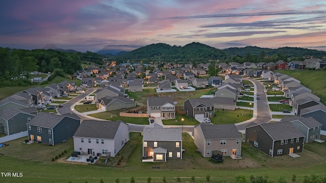 aerial view at dusk of a residential view