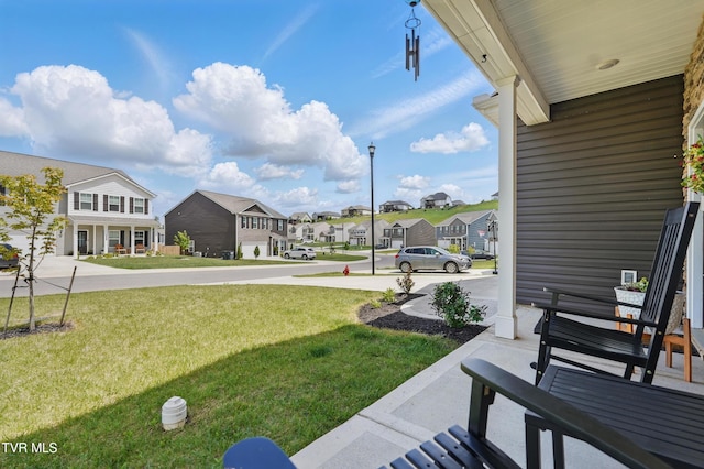 view of grassy yard featuring a residential view