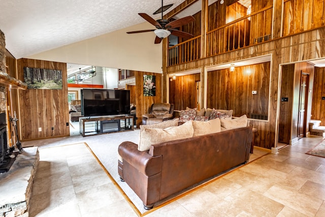 2482-2480 Elk Way, Newport, TN 37821 - living area with wooden walls, high vaulted ceiling, and ceiling fan