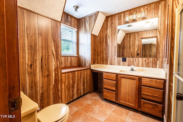 2482-2480 Elk Way, Newport, TN 37821 - bathroom with toilet, vanity, wooden walls, and tile patterned floors