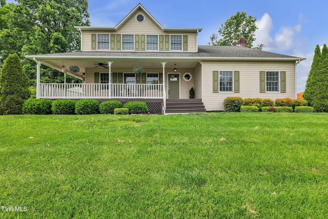20111 Galen Dr, Abingdon, VA 24211 - view of front facade featuring a porch, a chimney, ceiling fan, and a front yard