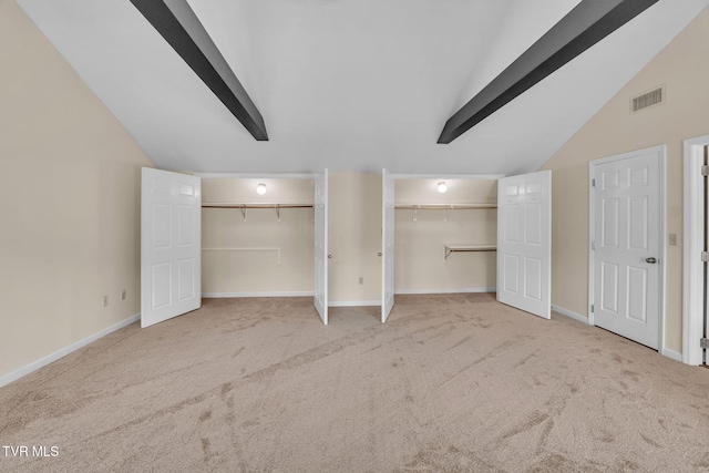 20111 Galen Dr, Abingdon, VA 24211 - unfurnished bedroom featuring lofted ceiling, two closets, carpet, and baseboards