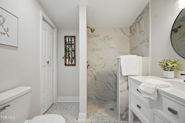1225 Bristol View Dr, Bristol, VA 24201 - bathroom with toilet, a marble finish shower, vanity, and baseboards