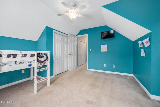 522 Crook St, Hampton, TN 37658 - carpeted bedroom with lofted ceiling, baseboards, a closet, and ceiling fan
