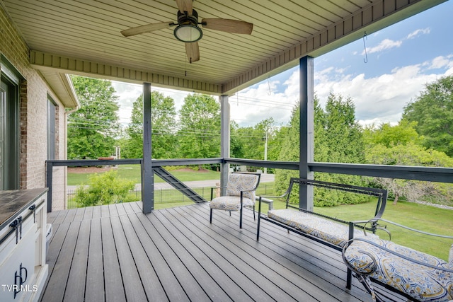 1001 Willows Trace Dr, Johnson City, TN 37601 - deck with ceiling fan, a lawn, and view of scattered trees