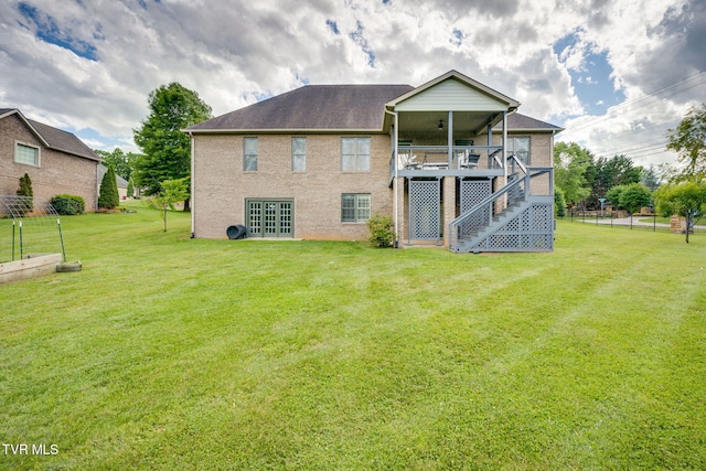 1001 Willows Trace Dr, Johnson City, TN 37601 - back of house with stairway, french doors, a deck, and ceiling fan