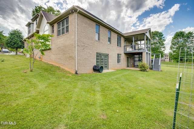 1001 Willows Trace Dr, Johnson City, TN 37601 - back of property featuring ceiling fan, stairway, brick siding, a patio, and a balcony
