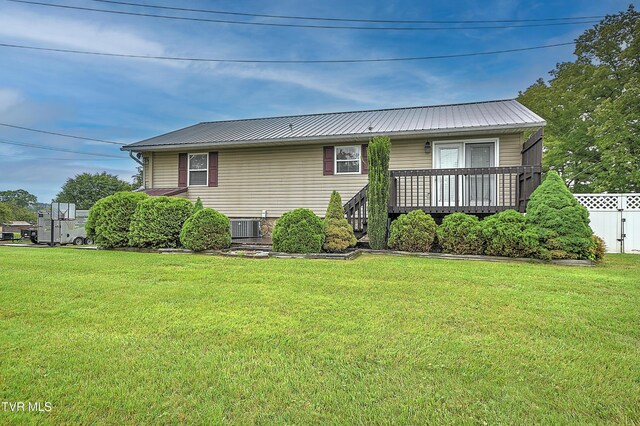 145 Linda Hts, Fall Branch, TN 37656 - view of front of property featuring cooling unit, metal roof, and a deck