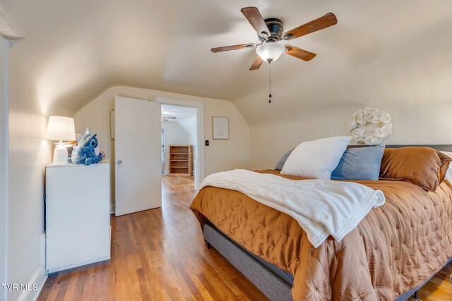 1462 Valley St, Kingsport, TN 37660 - bedroom with wood finished floors, vaulted ceiling, and ceiling fan
