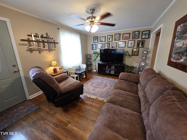 1317 Newton St, Bristol, VA 24201 - living area with wood finished floors, crown molding, and a ceiling fan