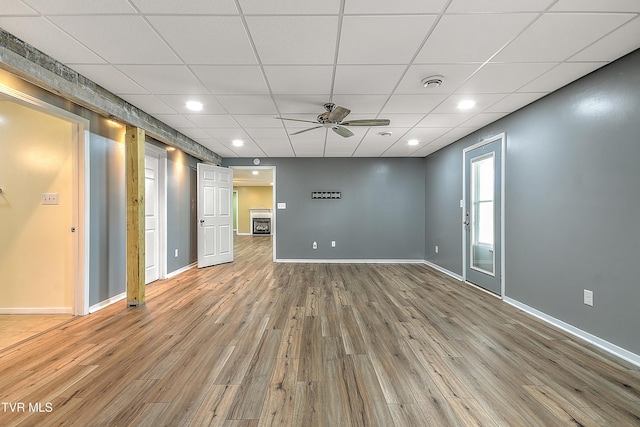 476 Sportsman Dock Rd, Piney Flats, TN 37686 - spare room featuring light wood-style flooring, a ceiling fan, baseboards, recessed lighting, and a paneled ceiling
