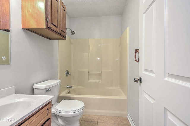 476 Sportsman Dock Rd, Piney Flats, TN 37686 - bathroom with a textured ceiling, tile patterned floors, vanity, toilet, and bathing tub / shower combination