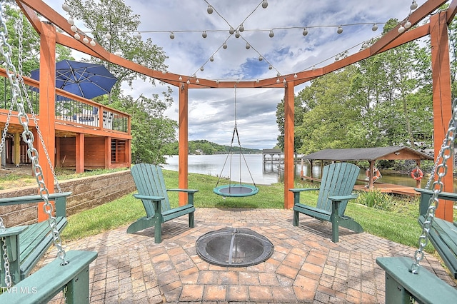 476 Sportsman Dock Rd, Piney Flats, TN 37686 - view of patio featuring an outdoor fire pit, a water view, and a gazebo